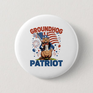 Groundhog Patriottische Amerikaanse Vlag 4 juli Vi Ronde Button 5,7 Cm