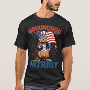 Groundhog Patriottische Amerikaanse Vlag 4 juli Vi T-shirt
