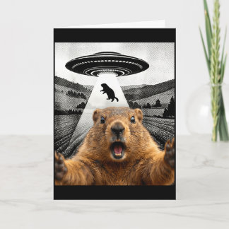 Groundhog Selfie Met Alien Ufo Humor Mannen Vrouwe Kaart