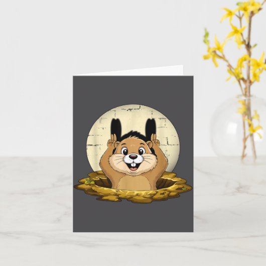 Groundhog Shadow Funny Puppet Happy Groundhog Day  Kaart (Gele Bloem)