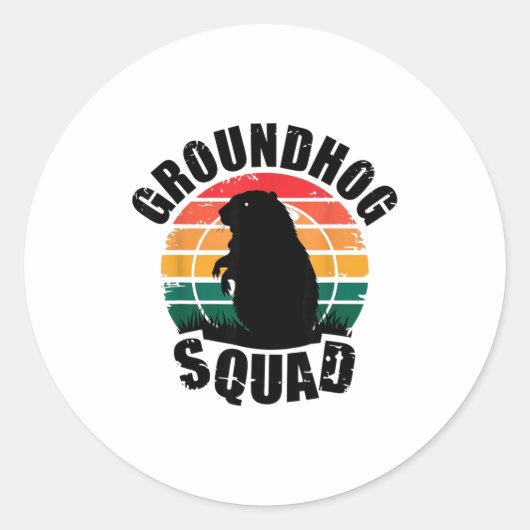 Groundhog Squad Retro Zonsondergang Stijl Ronde Sticker (Voorkant)