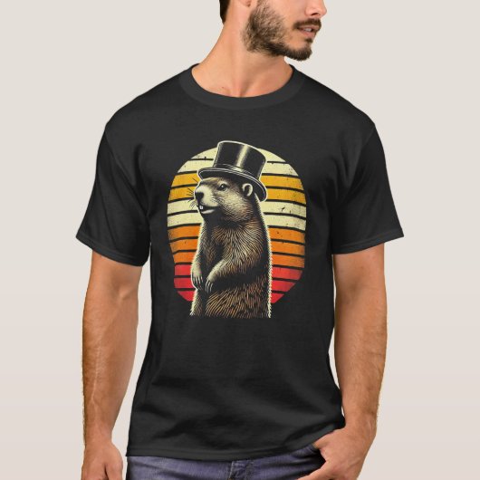  Groundhog T-shirt – Retro Top Hat Animal G (Voorkant)