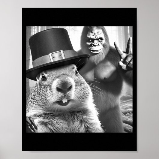 Groundhog Taking Selfie With Bigfoot Funny Groundh Poster (Voorkant)