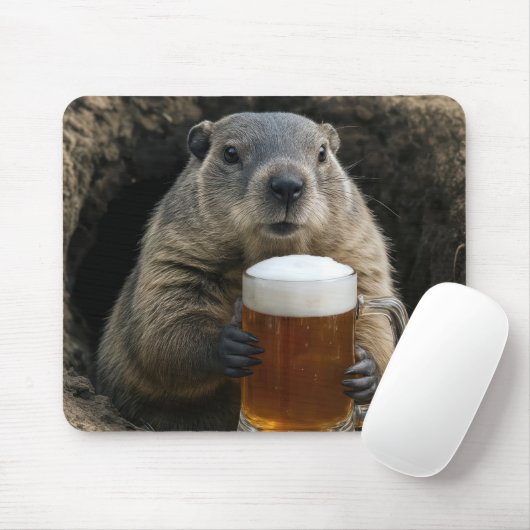 Groundhog With Mug of Beer Muismat (Met muis)