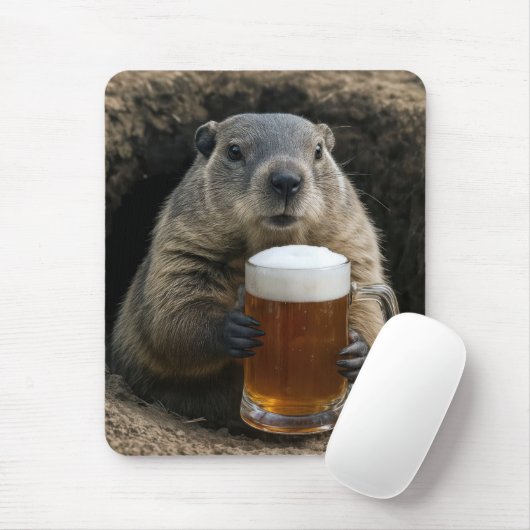 Groundhog With Mug of Beer Muismat (Met muis)
