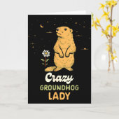 Groundhog Woman Girl Happy February 2nd Crazy Grou Kaart (Gele Bloem)
