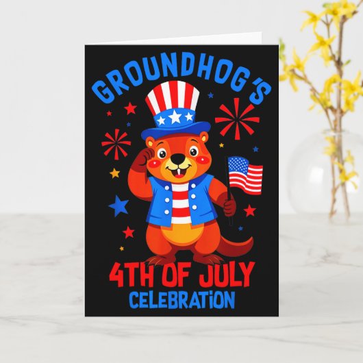 Groundhogs 4 juli viering Patriotisch Ameri Kaart (Gele Bloem)