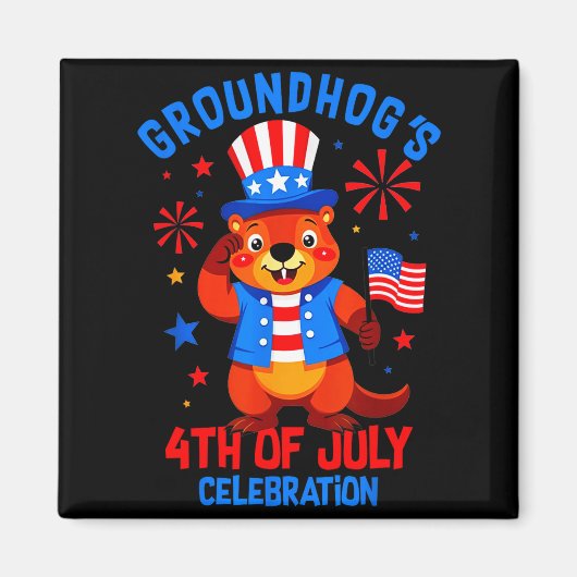 Groundhogs 4 juli viering Patriotisch Ameri Magneet (Voorkant)