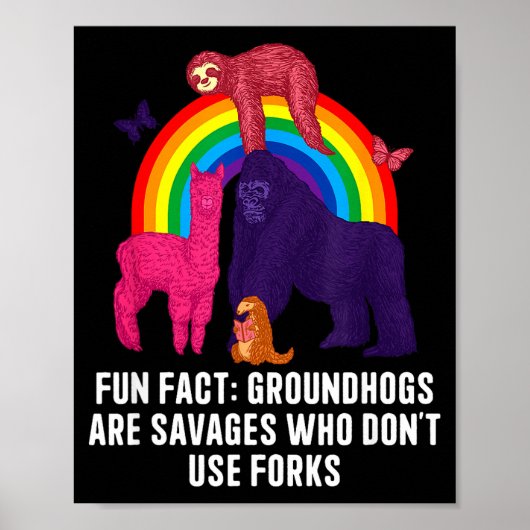Groundhogs Eat Without Forks Funny Animal Pun Humo Poster (Voorkant)