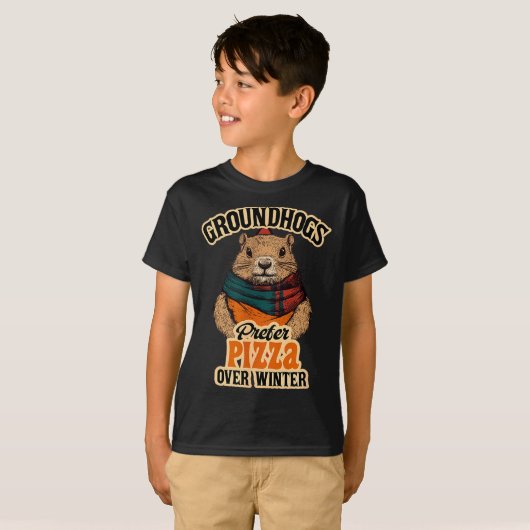 Groundhogs Prefer Pizza Over Winter Fun February  T-shirt (Voorkant volledig)