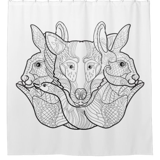 Group Animal Doodle Douchegordijn (Voorkant)