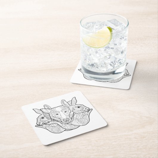 Group Animal Doodle Kartonnen Onderzetters (Insitu)