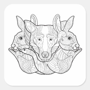 Group Animal Doodle Vierkante Sticker