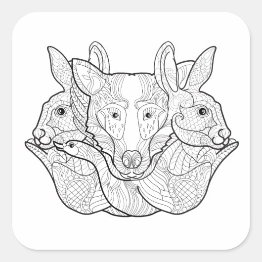 Group Animal Doodle Vierkante Sticker (Voorkant)