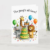 Group Birthday Whimsical Animals in Party Hats Kaart (Voorkant)