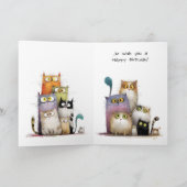Group Birthday with Big Eye Quirky Cats Greeting Kaart (Binnen)