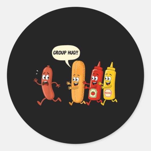 Group Hug Worstbroodje Chup Mosterd Grappige Hotdo Ronde Sticker (Voorkant)