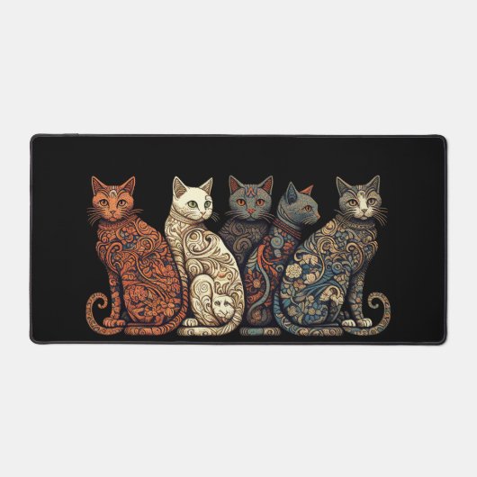Group of Cats in Victorian Wallpaper Style Bureaumat (Voorkant)