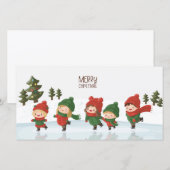 Group of Ice Skating Children at Christmas Feestdagenkaart (Voorkant / Achterkant)