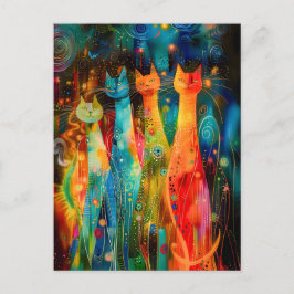 Group of Modern Cat Design in Cosmic Galaxy Briefkaart