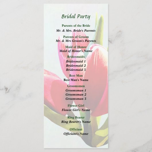 Group of Red Tulips Wedding Programme Programmakaart (Achterkant)