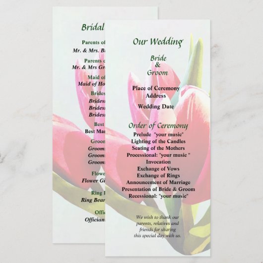 Group of Red Tulips Wedding Programme Programmakaart (Voorkant / Achterkant)