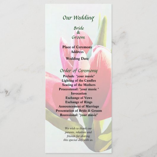 Group of Red Tulips Wedding Programme Programmakaart (Voorkant)