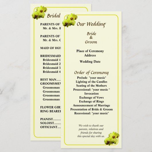 Group of Yellow Orchids Wedding Programme Programmakaart (Voorkant / Achterkant)