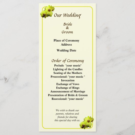 Group of Yellow Orchids Wedding Programme Programmakaart (Voorkant)