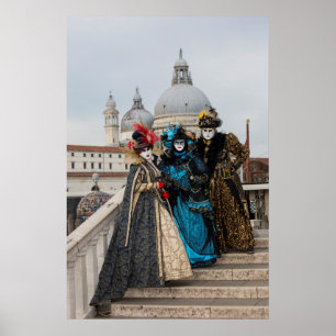 Group On Bridge At Carnival, Venice Poster