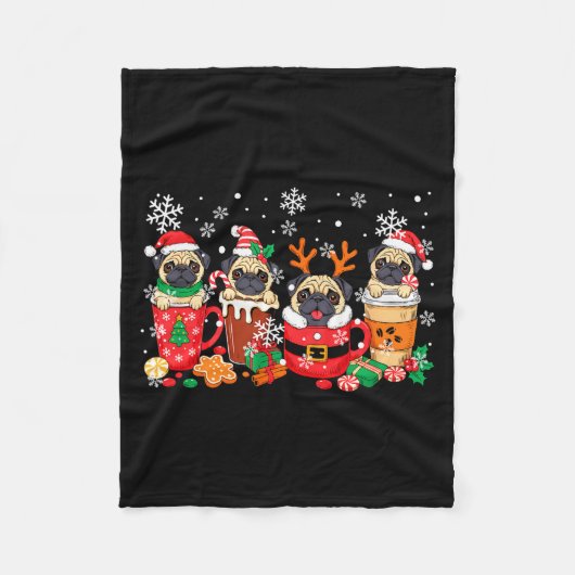 Group Santa Reindeer Pugs In Coffee C Christmas  Fleece Deken (Voorkant)