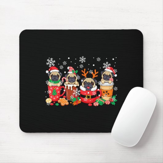 Group Santa Reindeer Pugs In Coffee C Christmas  Muismat (Met muis)
