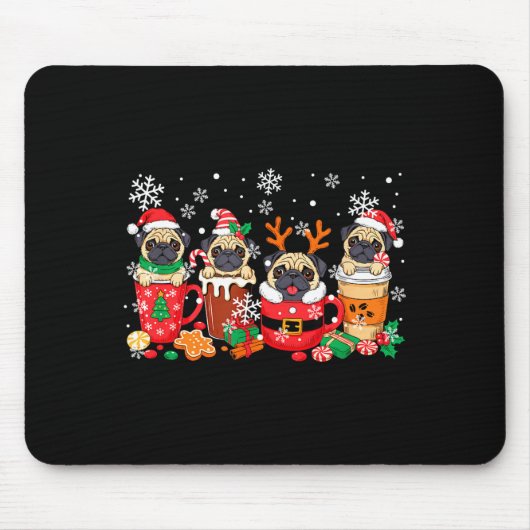 Group Santa Reindeer Pugs In Coffee C Christmas Muismat (Voorkant)