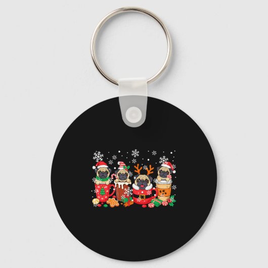 Group Santa Reindeer Pugs In Coffee C Christmas  Sleutelhanger (Voorkant)