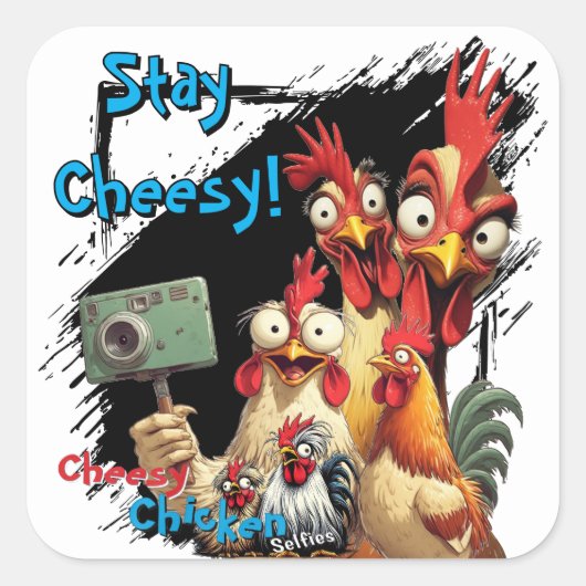 "Group Selfie Sticker" Chessy Chicken Selfies Vierkante Sticker (Voorkant)