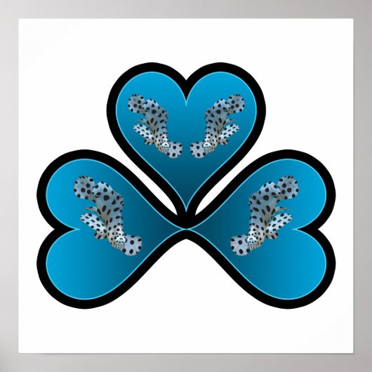 Grouper Twins - 3 Blau-omrande Blauwe Harten | Poster (Voorkant)