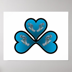 Grouper Twins - 3 Blau-omrande Blauwe Harten    Poster