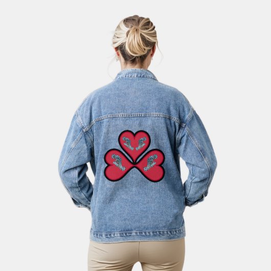 Grouper Twins - 3 Rode Harten met Zwarte Rand |  Denim Jacket (Model)