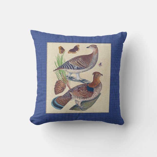 Grouse and Gingham Natural History Pillow 16x16 Kussen (Voorkant)