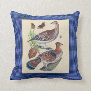 Grouse and Gingham Natural History Pillow 16x16 Kussen