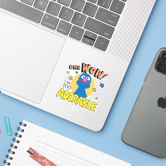 Grover | Ik ben te Schattig Sticker (Laptop met iPhone)