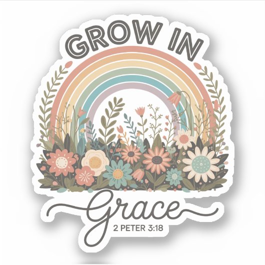 Grow in Grace Vintage Retro Rainbow Christian Sticker (Voorkant)