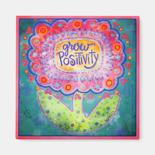 Grow Positivity Bloem  Roze Whimsical Magneet