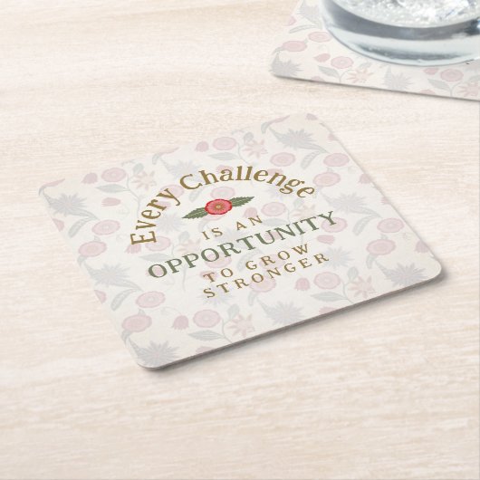 "Grow Stronger" Affirmation Kartonnen Onderzetters (Schuin)