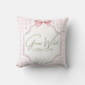 Grow Wild Little One | Pink Gingham Bow Nursery Kussen (Voorkant)