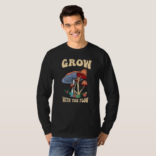 Grow With The Flow Magic Psilocybin Mushrooms Vint T-shirt (Voorkant volledig)