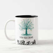 Grow Your Dreams Mug – Follow Your Dreams Inspirat Tweekleurige Koffiemok (Links)