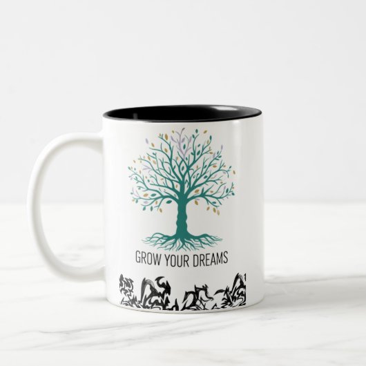 Grow Your Dreams Mug – Follow Your Dreams Inspirat Tweekleurige Koffiemok (Links)