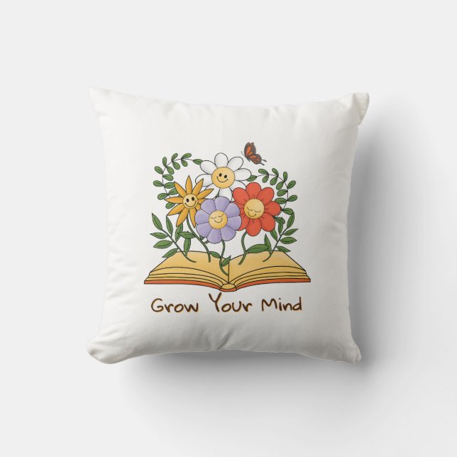 Grow Your Mind Book Floral  Leesbloemen Kussen (Voorkant)