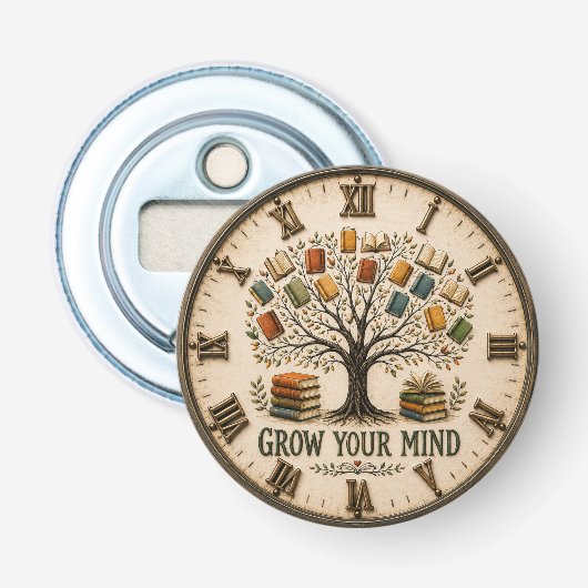 Grow Your Mind Book Reading Teacher Gift Button Flesopener (Voorkant)